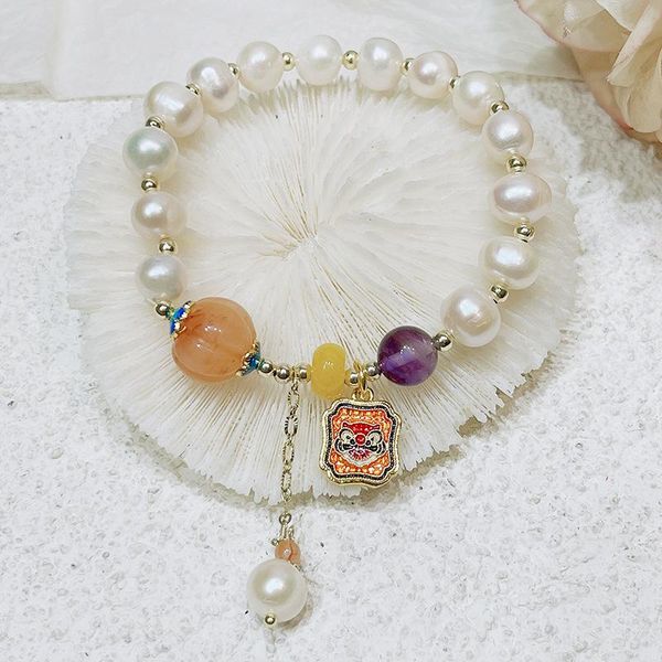 

bangle freshwater pearl lion national style design buckle lucky bracelets women jewelry, Black