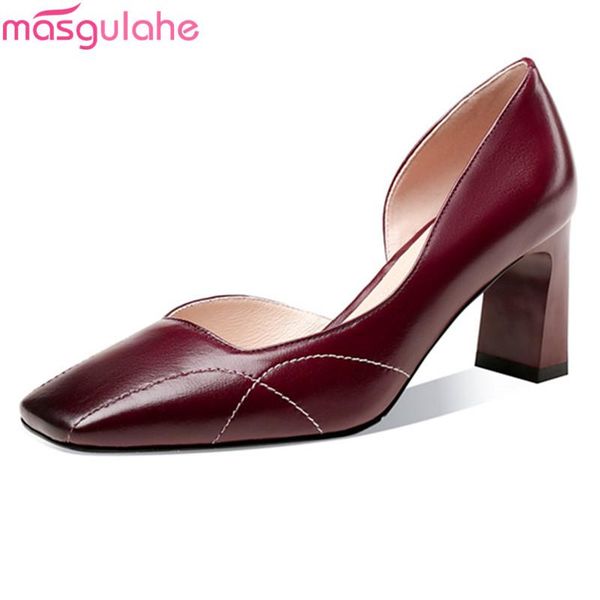 

masgulahe 2021 arrival high heels shoes genuine leather pumps women summer shallow ladies office dress caramel, Black
