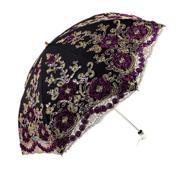 

umbrellas distinctive embroidery rain sun umbrella for women manual 2-fold uv female artistic lace exquisite parasol