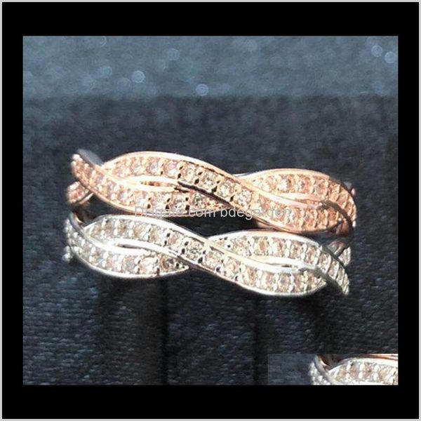 

band drop delivery 2021 jewelry 18k gold plated twine zircon double row simple rings for women fashion 2tolx, Silver