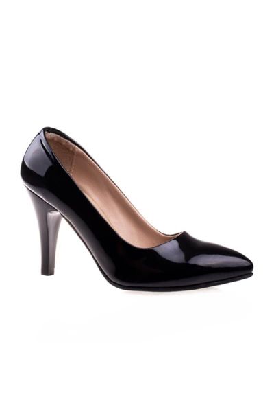 

women's black patent leather classic high-heeled shoes dress