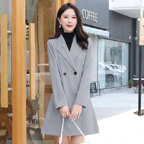 

women's wool & blends women coat 2021autumn winter spring summer waist was thinner woolen mid-length plus size western-collar, Black