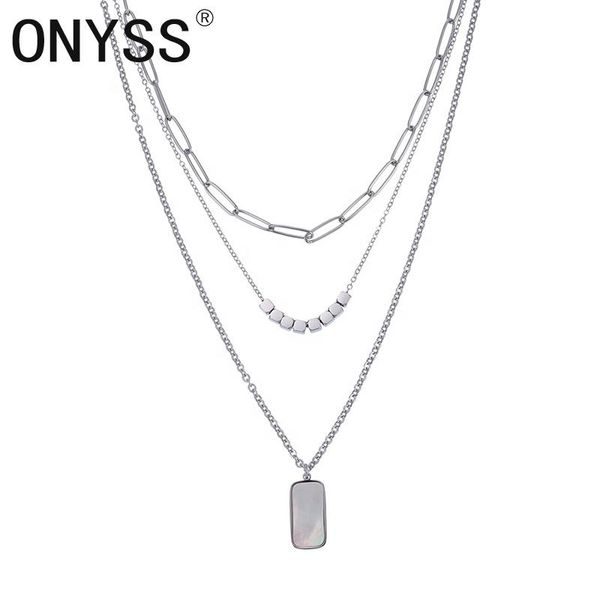 

punk multi layer silver plate shell stone pendant necklace chains