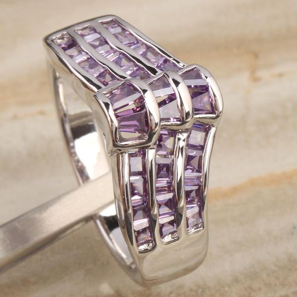 

wedding rings cluster purple zircon silver plated argent trendy party jewelry ring us# size 6 / 7 8 9 s1383, Slivery;golden