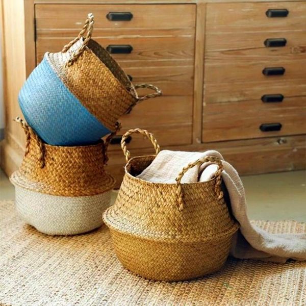 

storage baskets storage-baskets natural seagrass belly laundry basket decorative flower pot cover closet bin organizer
