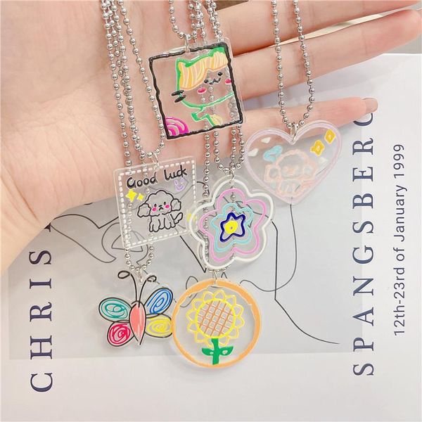 

pendant necklaces 2021 kpop aesthetic acrylic geometric flower heart animal bead chain necklace for women egirl goth halloween jewelry gif, Silver