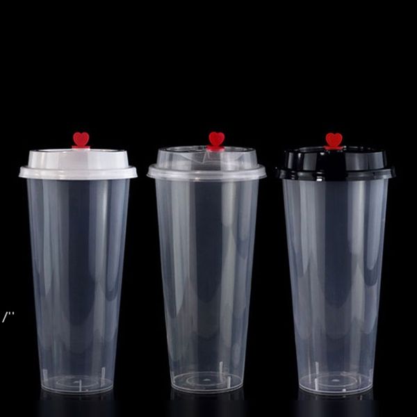 

700ml 24oz disposable plastic cups dinnerware cold drinks juice cup thicken transparent drink mug with lid by sea bwd11709