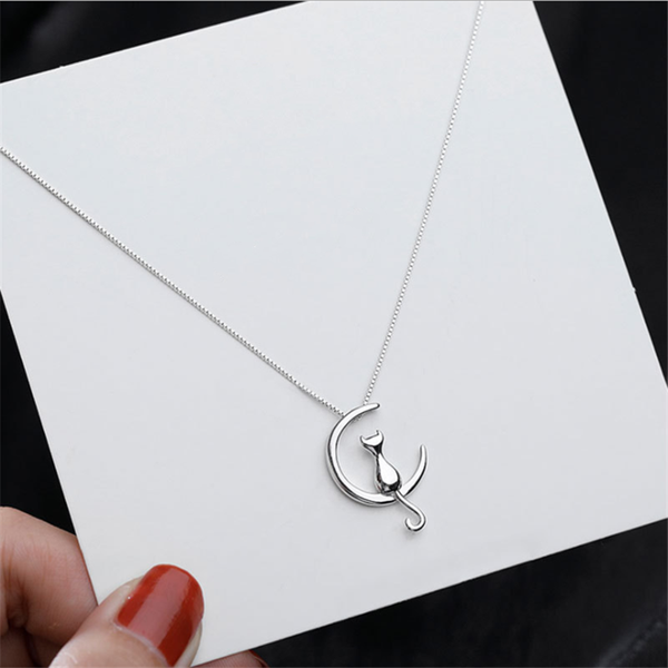 

simple cat moon pendant necklace fashion sweet forest clavicle chain temperament women holiday gift party jewelry wholesale chokers, Golden;silver