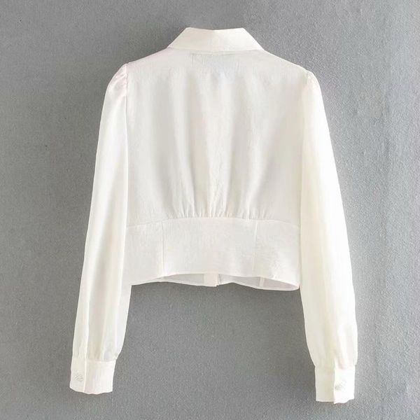 

women's blouses & shirts hadara fashion solid bow women elegant turn down collar long sleeve casual short high waisted ladies 6lb1, White
