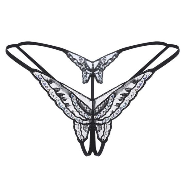 

women's panties women underwear butterfly sequin embroidery open crotch g-string thong erotic perspective female lingerie, Black;pink
