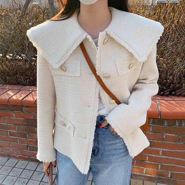 

women's jackets [ewq] korean chic black autumn single lapels breasted wool loose seam cardigan tweed female jacket fashion 16e2950 o03c, Black;brown