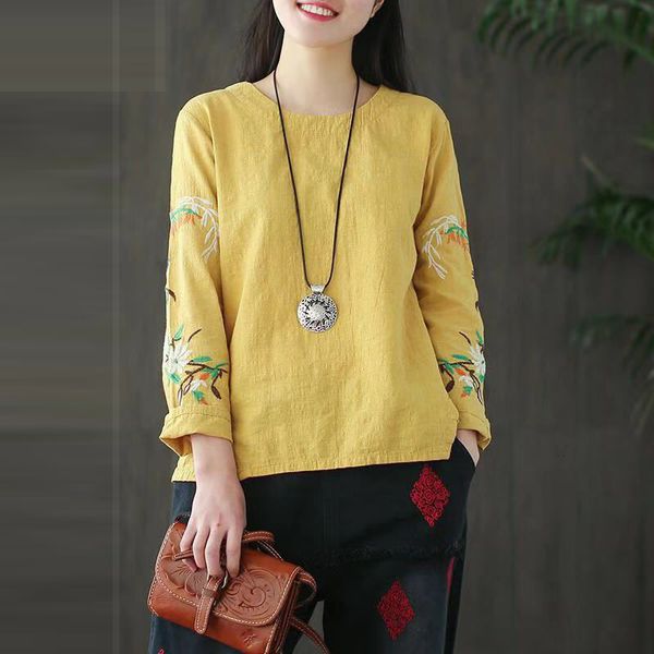 

dress style of female autumn sleeve long vintage floral embroidered loose shirt 100% cotton femme plus size d395, Black;gray