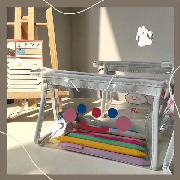 

w&g transparent ins cosmetic bag female girl heart waterproof storage portable pencil case stationery bags