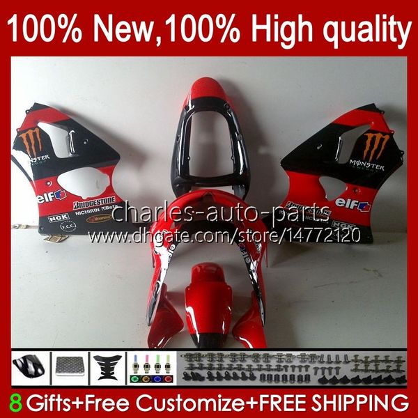 Kit de feiras para Kawasaki Ninja ZX-6R ZX-63 ZX600 ZX600CC 98-99 Bodywork 16No.38 ZX-600 600CC ZX636 ZX6R 98 99 ZX 636 600 CC 6 R 6R 1998 1999 Body Red Gloss