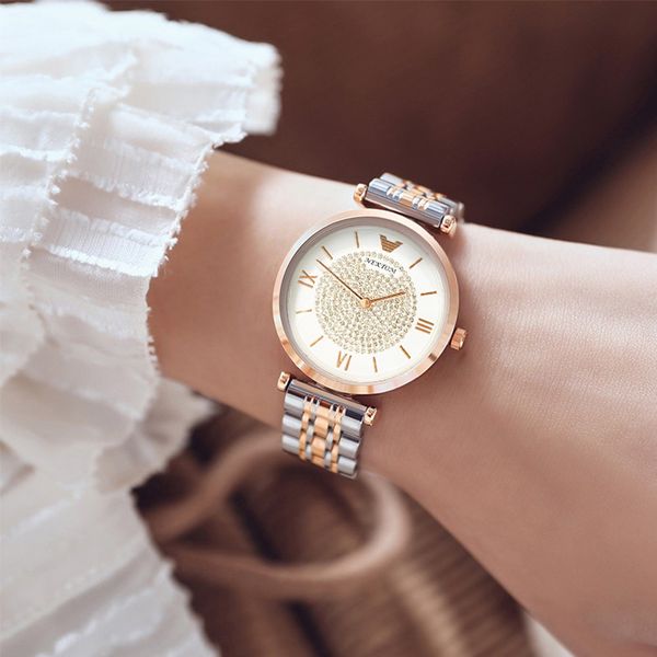 

watch women's steel belt trend quartz watch waterproof simple, Slivery;brown