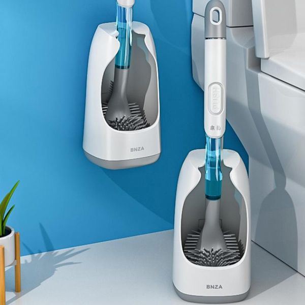 

bath accessory set silicone toilet brush no dead corner household wash cleaning soft bristle 1