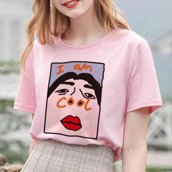 

clothing i am cool women font pink harajuku funny vintage vogue streetwear tracksuit personality female t shirt, White