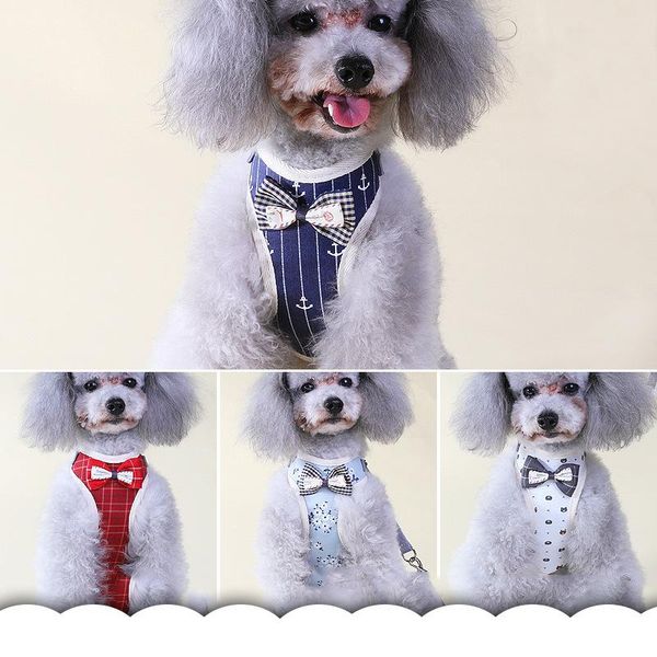 

dog collars & leashes harness for chihuahua pug small medium dogs nylon mesh puppy cat harnesses vest cute bowtie walking lead leash petshop