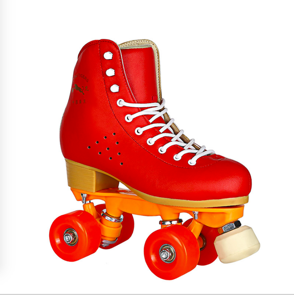 

double row skates real cowhide roller men and women black four-wheeled shoes with adjustable brakes inline &