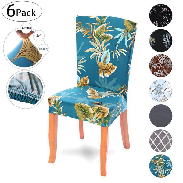 

chair covers 6pcs soft spandex printing printed party seat protector slipcover for banquet el kitchen case