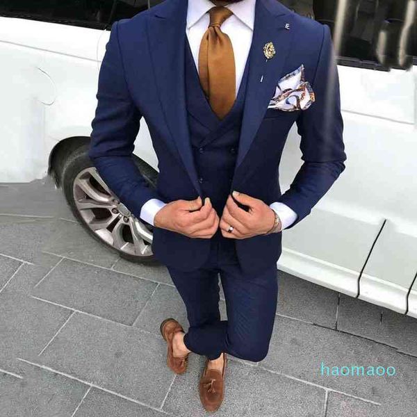 

men's suits & blazers fashion-latest coat pant navy blue men for wedding prom man groom tuxedos terno masculino costume homme 3 pi, White;black