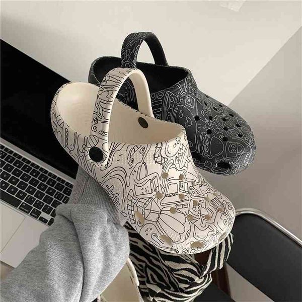 

official website 70% off outlet beach shoes women home garden non-slip sandals slip for girls fashion slides outdoor graffiti hole, Black