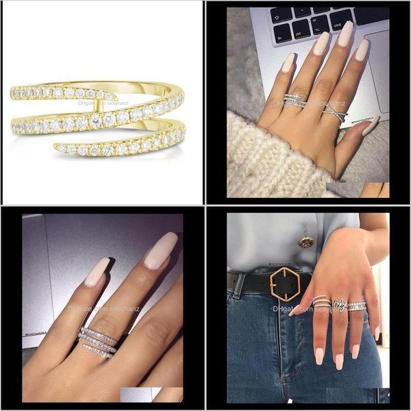 

band jewelry drop delivery 2021 cute women full crystal finger sier color engagement ring zircon rings for woman ly6kf, Silver