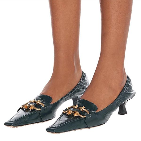 

metal decoration women heel pumps brand designed high shoes elastic party ladies single female kitten dress, Black