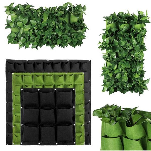 

planters & pots 2/3/4/6/9/12/18 green planting bag vertical wall hanging growing garden vegetable seedling living home supplies