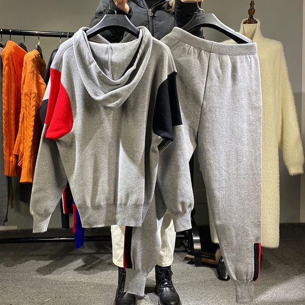

women's sweaters 2 pieces define spring fall from the vintage knitted ladies sweater jumpers + carrot hare sports pants with hoodie wea, White;black