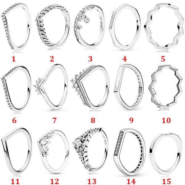 Memnon Jóias Conto de Fadas Tiara Wishbone Anel Prata Esterlina 925 Espumante Logo Bar Pilha Anéis Para Mulheres Princesa Wishbone Anel Loving Wish Anillos Jewellry