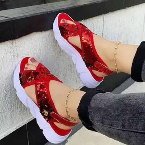 

sandals 2021 summer women's platform sequined sports beach shoes sandalias sandales femmes ete, Black