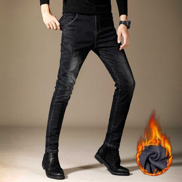 

men's jeans winter men veet warm cowboy denim fashion classic black jean man elastic slim casual all-match trousers 0xqr pa57, Blue
