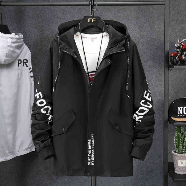 

Men's Jackets RUELK Spring And Autumn Trend Handsome Letter Printed Large Size Hooded Tide Youth Jacket M-8XL ZYHX, Black;brown