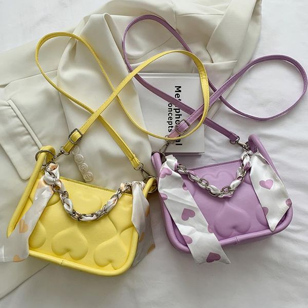 

evening bags casual leather pure color handbag fashion women pu love embossed silk scarf chain shoulder crossbody messenger ba