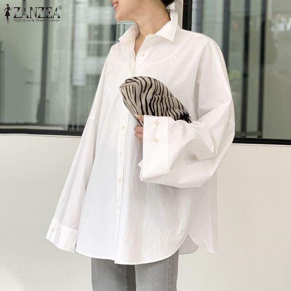 

women's blouses & shirts elegant women and 2022 irregular long sleeve office work lady lapel buttons party casual solid blusas, White