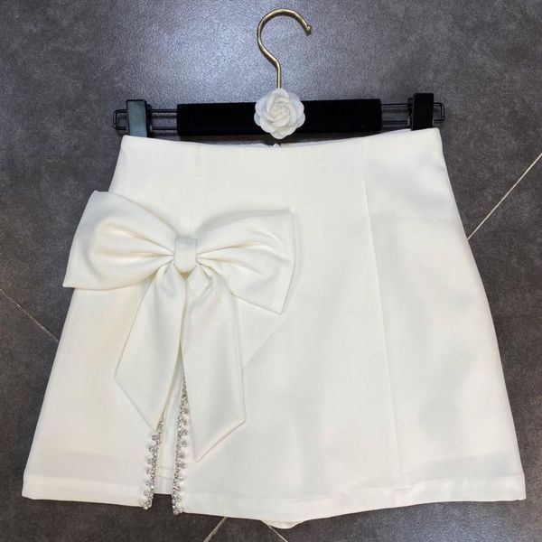 

skirts fabpop 2021 spring summer arrivals high waist bow decoration diamonds slim short mini skirt women, Black