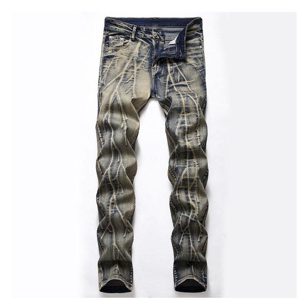 

men fashion vintage jeans pants blue stretch casual denim trousers for male straight men's