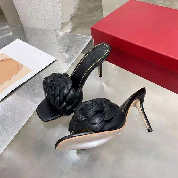 

women's high-heeled slippers multi-color luxury deliberate summer outdoor sandals comfortable with flowers dress shoes, Black