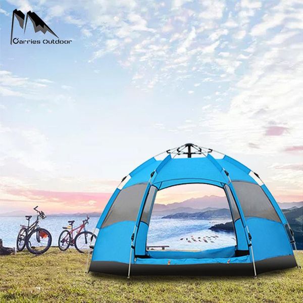 

tents and shelters automatic hexagonal tent outdoor multi-person double deck 3-5 people camping rainproof fast opening