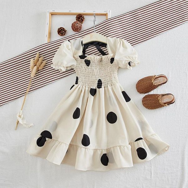 

clothing sets 18m-5y toddler baby kids girls dresses ruched dot print summer dress elastic band big swing princess girl clothes, White