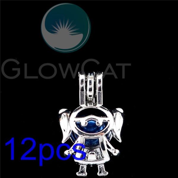 

pendants 12x cartoon girl pearl cage essential oil diffuser beads locket pendant for oyster r-k1225, Black
