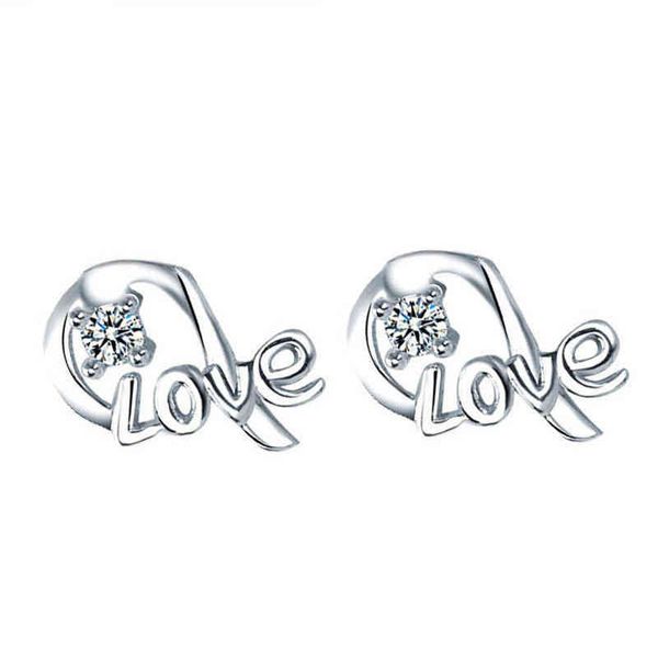 

sale sterling silver love letter with zircon earrings female models suitable for valentine's day gift, Golden