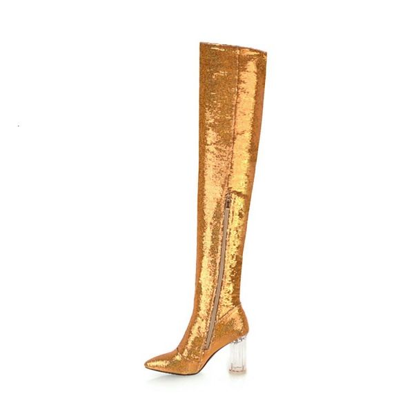 

boots original intention super women thigh high round heels elegant black gold silver shoes woman plus us size 3-10.5 76rn