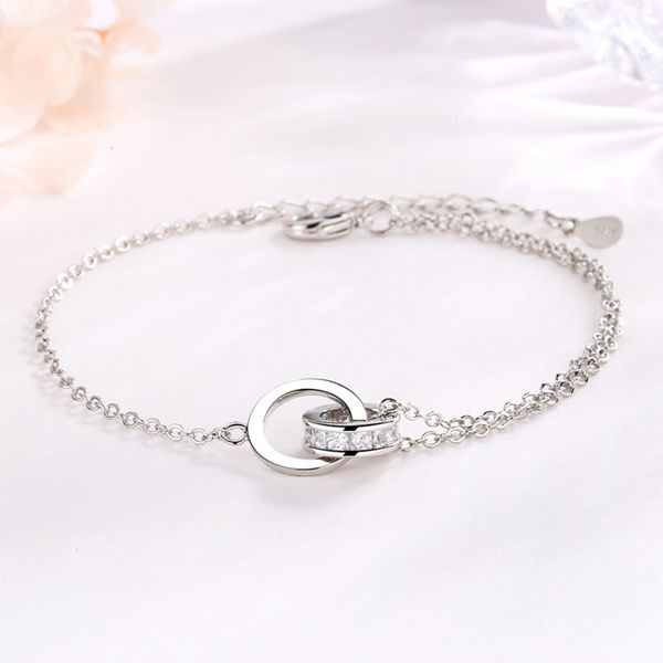 

new korean fashion inlaid diamond ring clasp women's simple round circle bracelet adjustable girl's hand ornament, Black