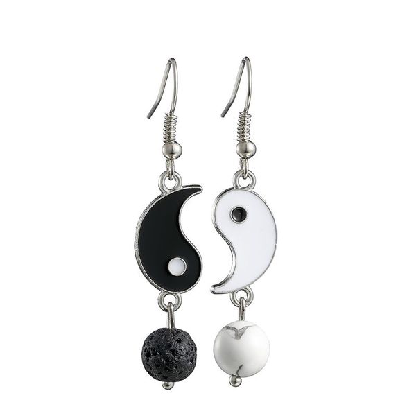 

vintage women asymmetric geometry dangle earrings simple design gossip tai chi yin yang white black friendship couple pendants jewelry, Silver
