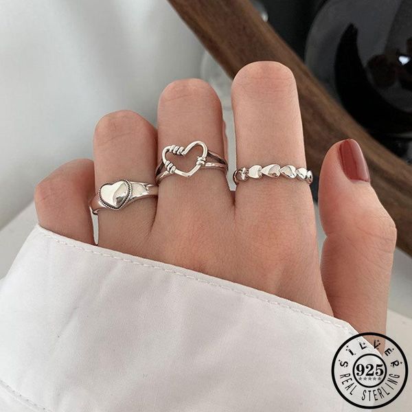 

cluster rings 925 sterling silver statement love heart shape adjustable finger knuckle party fine jewelry gifts for women girls, Golden;silver
