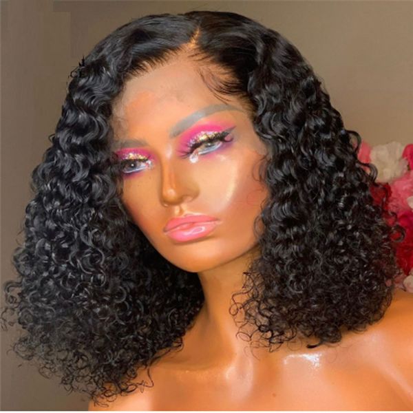 

short bouncy curly wig side part natural black color with preplucked lace front wigs for black women 180 density cosplay wigs