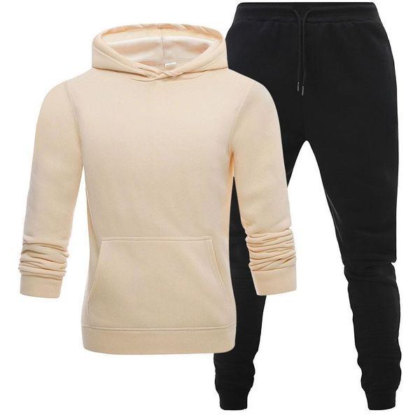

men's tracksuits pure color hoodie pants suit sportswear casual cotton slim-fit sports shirt jogging, Gray