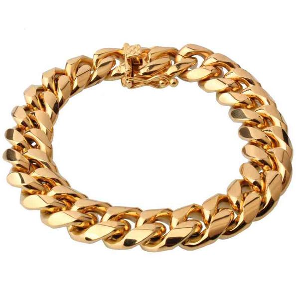 

2021 trend 15mm 316l stainls steel miami cuban chain hip hop bracelet for men fashion jewelry wholale, Golden;silver